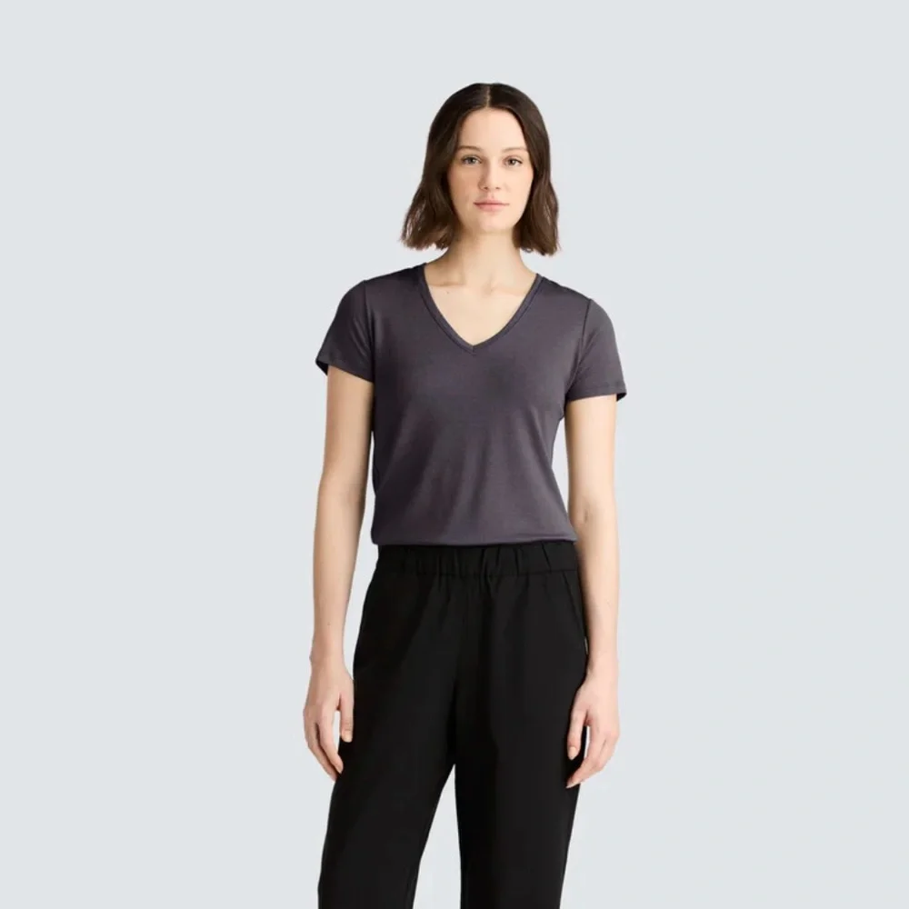 Women's Small Unbound Merino V‑Neck T‑Shirt Charcoal - Picture 3 of 5